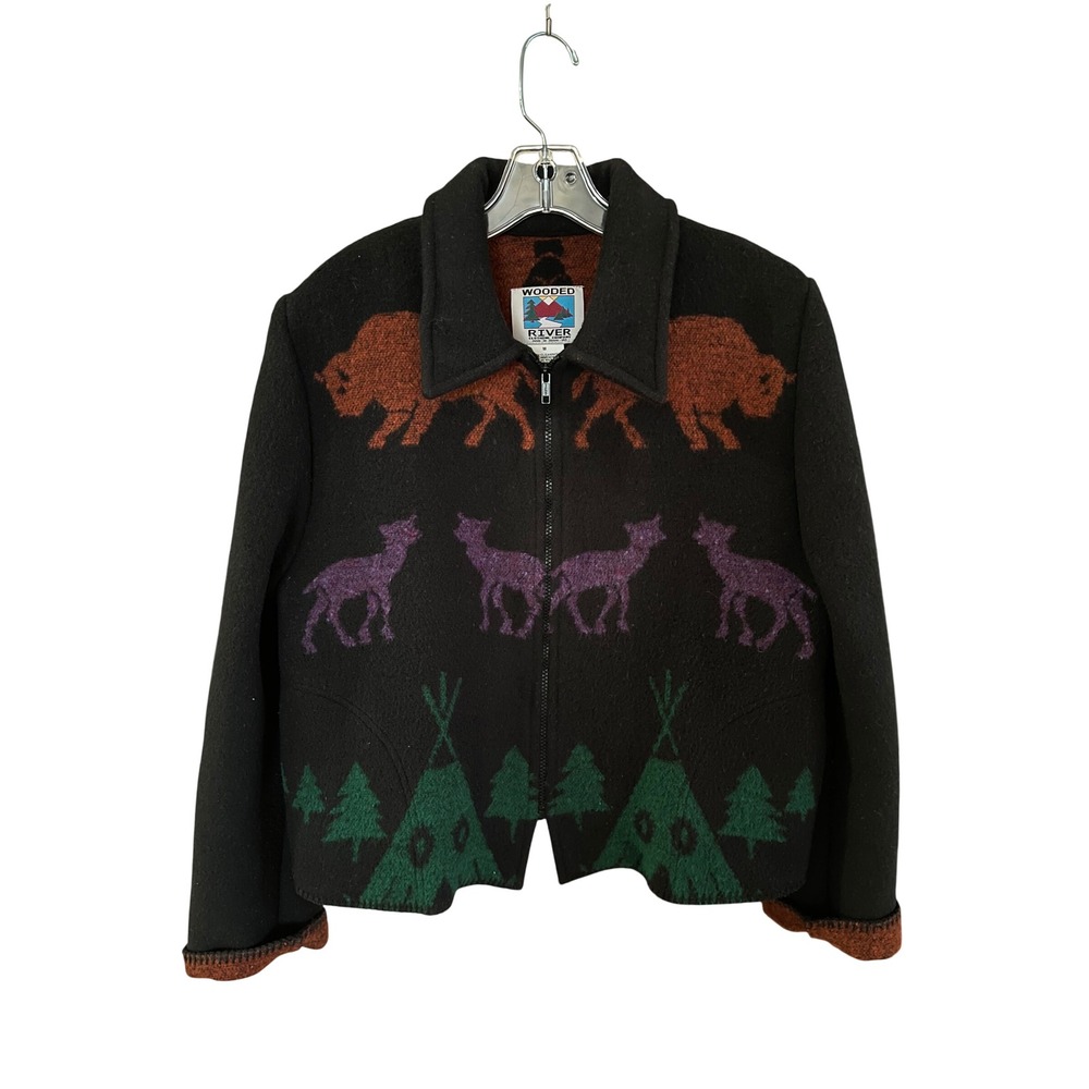 Wooded River Clothing Company Southwestern Wool Zip Jacket Bison Totem Black M